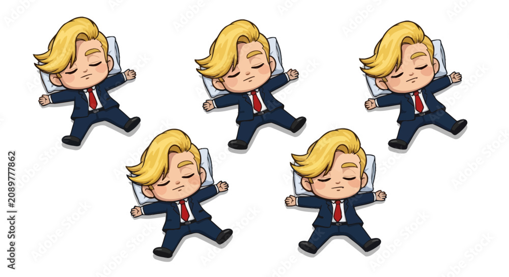 Fototapeta premium Cartoon Illustration of Sleeping Blond Men in Suits