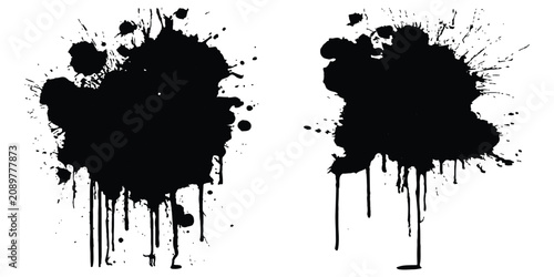 Foto Black ink splatter and grunge paint drip vector illustration set for creative artistic backgrounds and designs