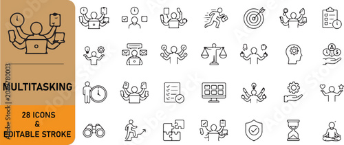A set of 28 multitasking line icons