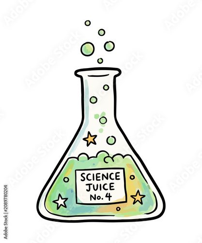 Hand Drawn Laboratory Flask with Watercolor Texture for School Science Experiments