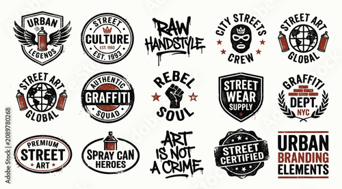 Foto Urban branding elements, street art and graffiti logo collection