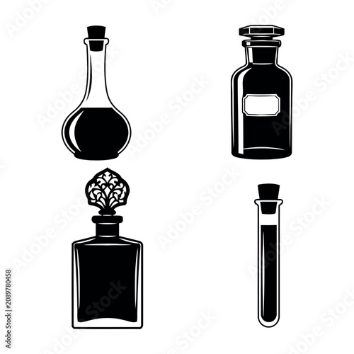Collection of vintage bottle silhouette