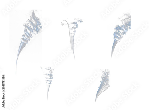 White Smoke Swirls and Creative Shapes Collection Isolated on Black Background