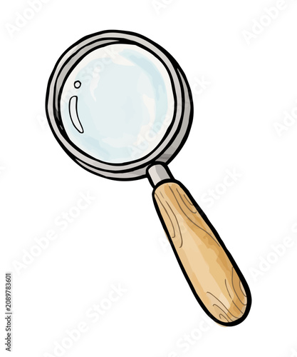 Hand Drawn Magnifying Glass with Watercolor Texture for School Science and Learning