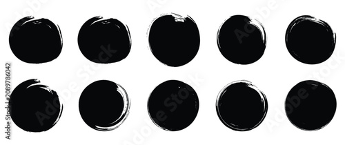Quadro su tela Black grunge brush drawn circles and dots