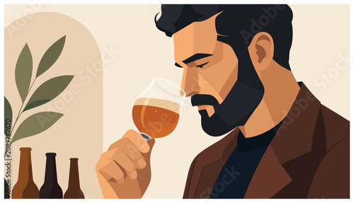 Obraz na plátně Man Smelling Wine Glass Closeup.