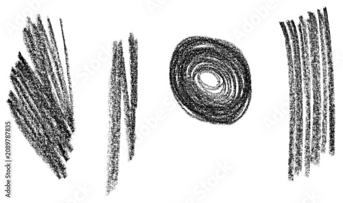 Hand drawn graphite marks isolated on transparent background