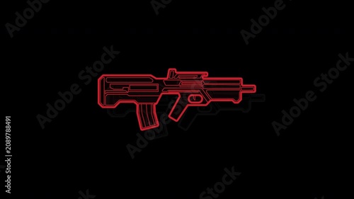 Neon Red Futuristic Assault Rifle Glowing Outline Animation.