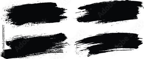 Photos Set of abstract black grunge brush strokes and dry paint smears texture on white background vector illustration