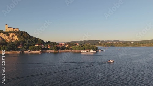 Golden Hour Drone Shot of Yacht Wake on Lake Maggiore