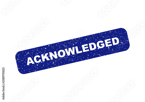 Fotografie Blue acknowledged rubber stamp impression isolated on transparent background