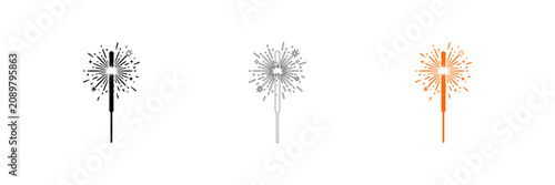 Firework sparkler illustrations in black grey and orange