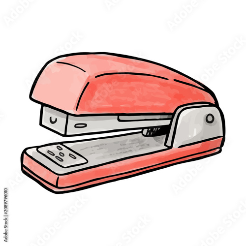 Hand Drawn Stapler Illustration with Watercolor Texture