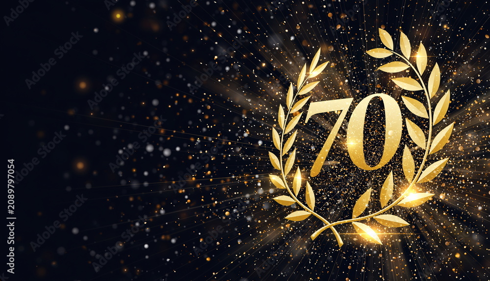 Obraz premium Gold 70th anniversary background 70周年記念や古希のお祝いにふさわしい金色の月桂冠背景イラスト