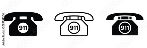 Bilde på lerret Emergency 911 telephone icon set for urgent rescue call