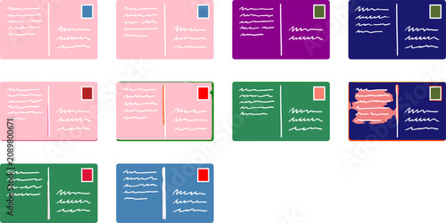 Φωτογραφία Colorful Vintage Postcard Back Template Collection Vector Illustration for Trave