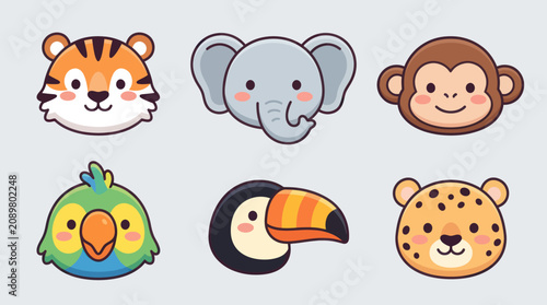 Canvas Print Cute animal faces collection