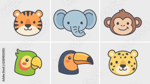 Canvas Print Cute animal faces collection
