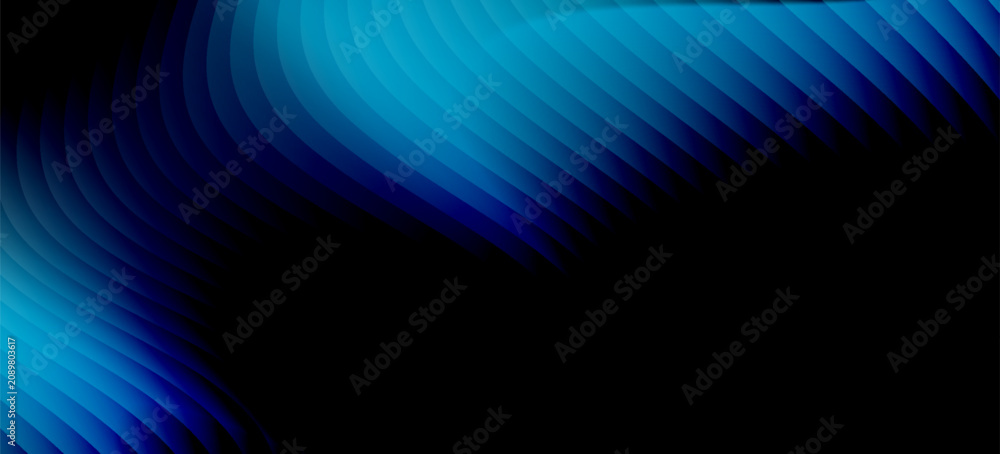 Obraz premium A captivating abstract digital artwork featuring smooth blue gradient waves against a dark backdrop, creating a futuristic and dynamic visual effect.