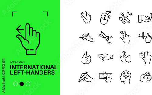 International Left Handers Day Line Icon Set Left Hand Gesture Editable Stroke Vector