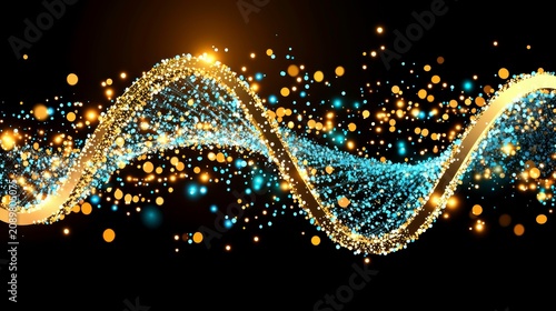 Digital DNA Helix Abstract Background with Glowing Particles