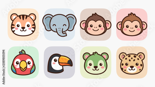Canvas Print Cute animal faces collection
