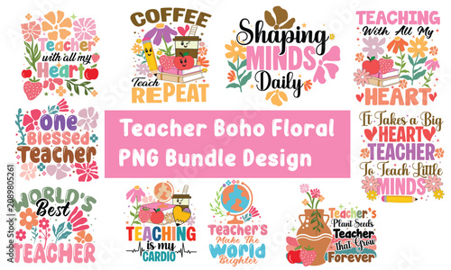 Teacher Boho Floral  PNG Bundle Design