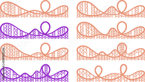 Roller Coaster Track Silhouette Vector Icon Set for Theme Park Branding, Amusement Fair Graphics & Carnival Event Design (EPS)
