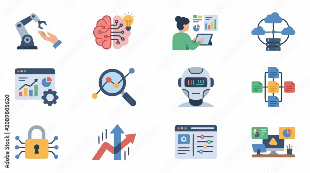 Fototapeta premium Colorful flat design icons for technology and business concepts.