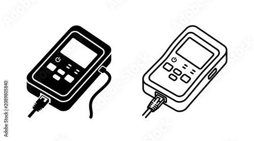 Quadro su tela Digital Multimeter Silhouette With Probe Black And White Illustration