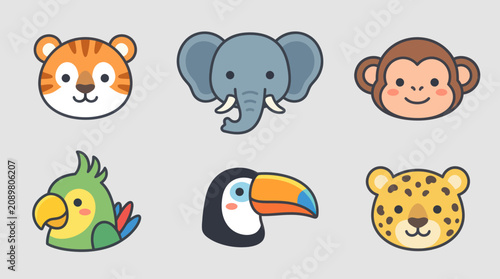 Canvas Print Cute animal faces icons set
