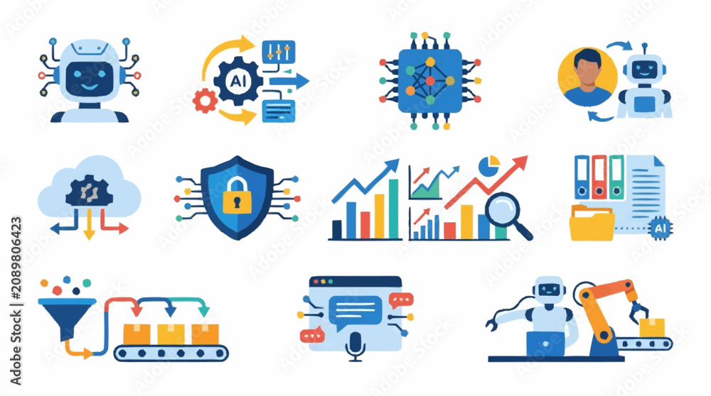 Fototapeta premium Colorful Technology and Business Icons Collection.
