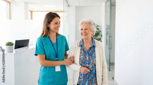 Physiotherapist helping senior woman improve walking during rehabilitation session