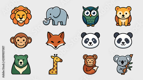 Photography Cute animal icons set