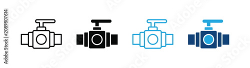Ball valve icon set industrial valve symbols for plumbing and piping systems. Vector illustration.