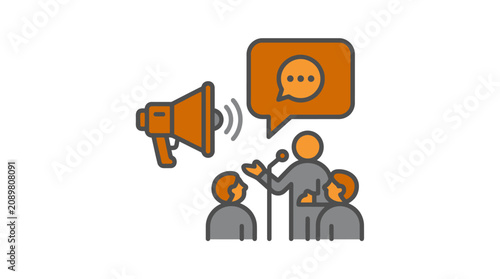 Cuadro en lienzo Public Speaker With Megaphone Addressing Audience.