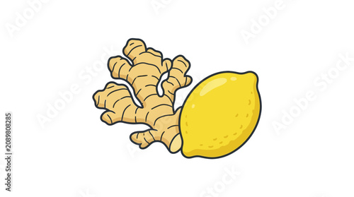 Fotografie Fresh ginger and lemon together.
