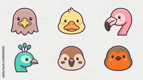 Cute avian animal faces collection