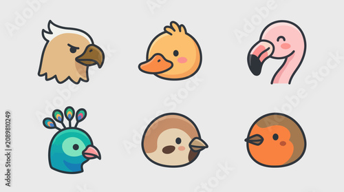 Fotografie Cute bird avatars collection