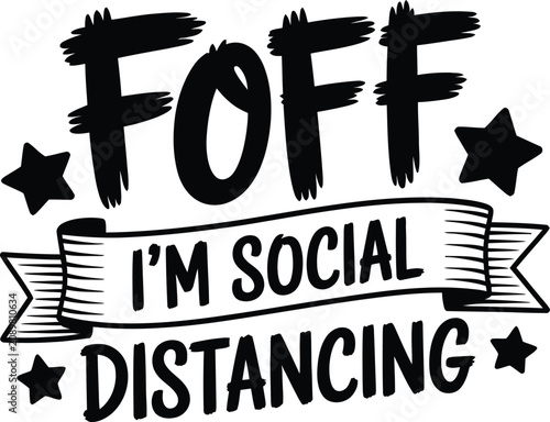 Quadro su tela A humorous illustration of a social distancing message with bold black text and