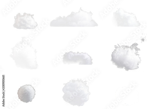 White Fluffy Clouds and Abstract Smoke Puffs Mega Set Isolated on Transparent Background