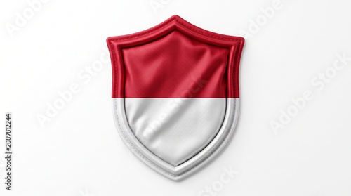 3D Render of a Protective Shield Emblem Featuring the National Flag Design of Indonesia for Patriotism and Security Concepts