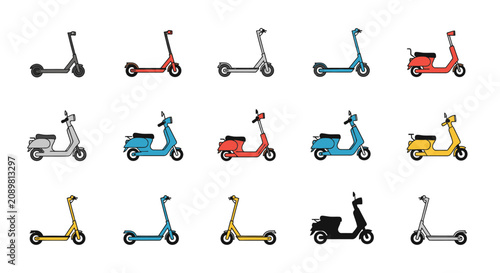 Kick scooter and micro-mobility icon variations collection.