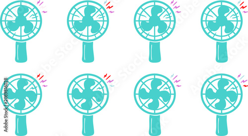 Portable Electric Handheld Mini Fan Vector Icon Set for Summer Travel, Outdoor Cooling & Personal Wellness (EPS)