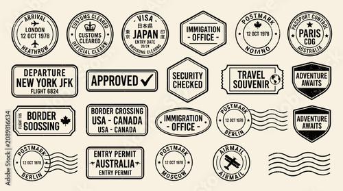Schilderij op canvas Vector of travel stamps from global cities like Tokyo, Paris, and Sydney