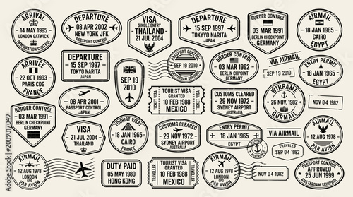 Fotografie Vector of travel stamps from global cities like Tokyo, Paris, and Sydney