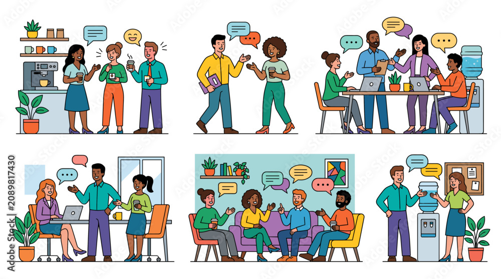 Fototapeta premium People and work. Vector illustrations of people in various business activities. Concepts for graphic and web design, social media, business presentation and marketing material.