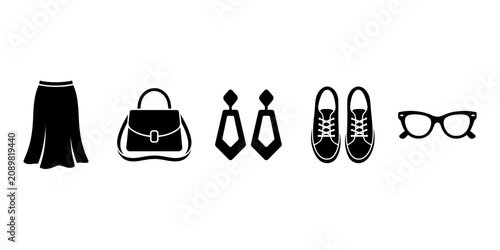 Photos Black icons of fashion accessories and clothes