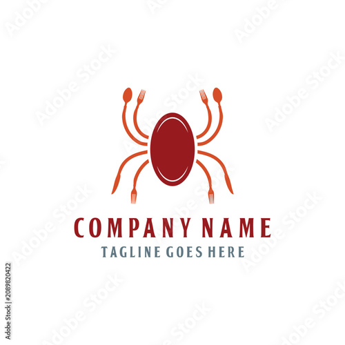 Crab Spider Plate Spoon Fork Restaurant Food Design Logo Vector Stock