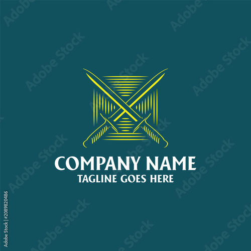 Crossed Swords Saber Weapon Warrior Military Logo Design Vector